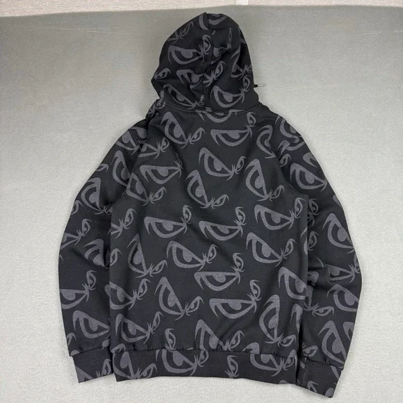 Y2K Vintage No Fear All Over Print Hoodie Mens Medium Skater Grunge Emo Black - Picture 2 of 6